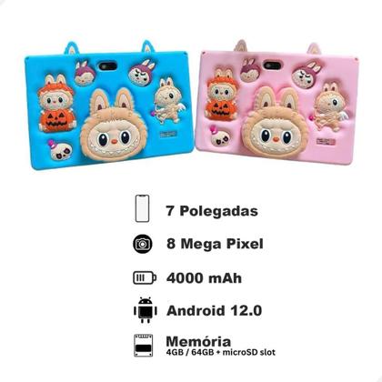 Imagem de Tablet M15 labubu Infantil 128gb memória capa antiqueda kids