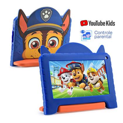 Imagem de Tablet Multi Patrulha Canina Chase com Controle Parental 7 pol 4GB RAM 64GB Android 13 Quad Core + Case + Wi-fi - NB421