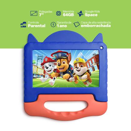 Imagem de Tablet Multi Patrulha Canina Chase com Controle Parental 7 pol 4GB RAM 64GB Android 13 Quad Core + Case + Wi-fi - NB421