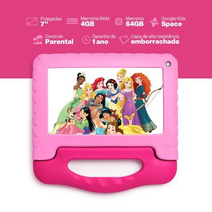 Imagem de Tablet Multi Princesas com Controle Parental 7 pol 4GB RAM 64GB Android 13 Quad Core + Case + Wi-fi - NB418