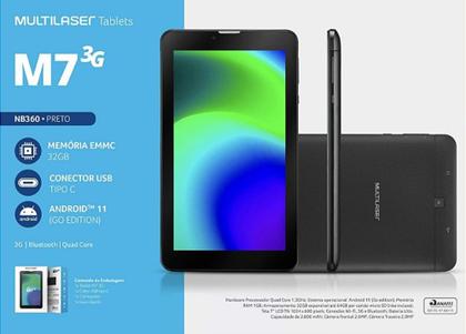 Imagem de Tablet Multilaser M7 NB360 3G 32GB DUAL CHIP ANDORID 11 RAM 1GB TELA 7 Quad Core 1.3ghz ANATEL