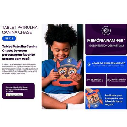 Imagem de Tablet Multilaser Patrulha Canina M7 WI-FI Android Chase 64GB NB421