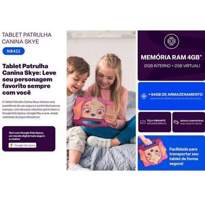 Imagem de Tablet Multilaser Patrulha Canina M7 WI-FI Android SKYE 64GB NB422