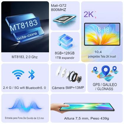 Imagem de Tablet N-ONE Npad Y1, Android 13, 8GB (4+4) RAM 64GB, Tela 10.1'' IPS 1280x800