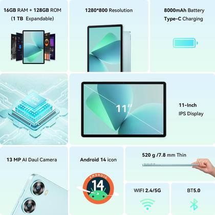 Imagem de Tablet OUKITEL OT9 Android 14 - 11 Polegadas, 16GB+128GB, 8000mAh