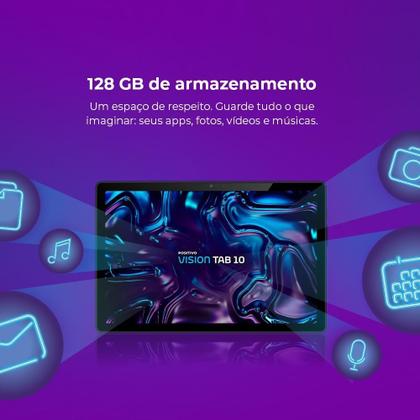 Imagem de Tablet Positivo Vision Tab 10 4GB RAM 128GB, OctaCore Android 13, WiFi 4G, Tela 10,1 HD, Câmera 13MP e 5MP
