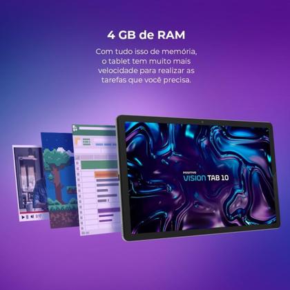 Imagem de Tablet Positivo Vision Tab 10 4GB RAM 128GB, OctaCore Android 13, WiFi 4G, Tela 10,1 HD, Câmera 13MP e 5MP