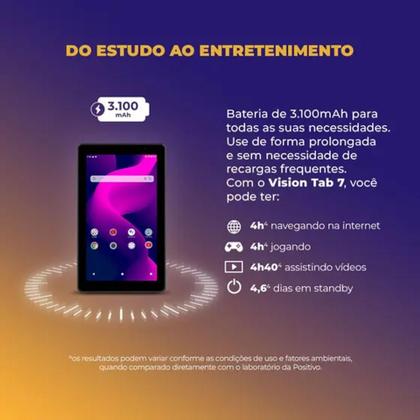 Imagem de Tablet Positivo Vision TAB 7 3GB RAM 128GB Octa-Core Android 14 Go Wi-Fi - Tela 7”