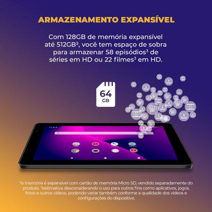 Imagem de Tablet Positivo Vision TAB 7 3GB RAM 64GB Octa-Core Android 14 Go Wi-Fi - Tela 7” IPS  3100mAh  Preto