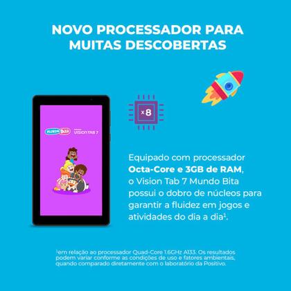 Imagem de Tablet Positivo Vision TAB 7 Mundo Bita + Capa e Bolsa - Octa-Core 3GB RAM 64GB Android 14 Go Wi-Fi Tela 7” IPS  Preto