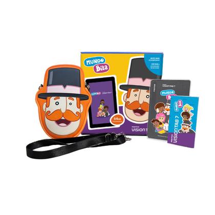 Imagem de Tablet Positivo Vision TAB 7 Mundo Bita + Capa e Bolsa - Octa-Core 3GB RAM 64GB Android 14 Go Wi-Fi Tela 7” IPS  Preto