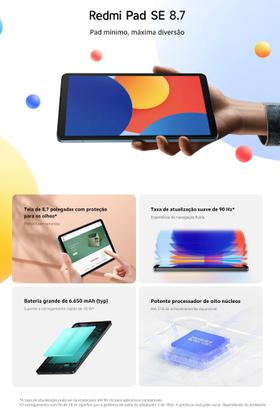 Imagem de Tablet Rеԁmі PAD SE 8.7 128GB com tela HD Plus 90Hz Dolby Atmos Processador Octa Core Bateria 6650mAh