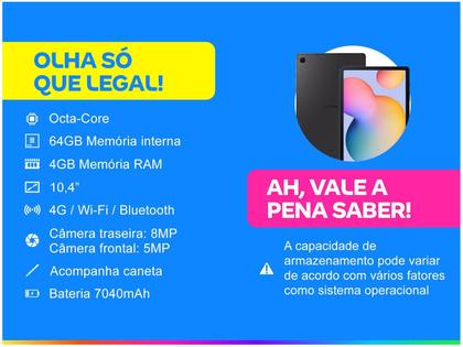 Imagem de Tablet Samsung Galaxy S6 Lite, 64GB, 4GB RAM, Tela Infinita 10.4, Android