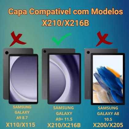 Imagem de Tablet Samsung Galaxy Tab A9 Plus 64GB 4GB Chip 5G Com Capa Teclado Preto Bluetooth Versátil Para Estudo e Trabalho X216B Prata