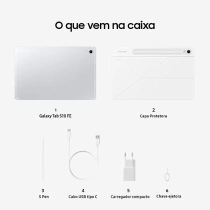 Imagem de Tablet Samsung Galaxy Tab S10 FE 128GB WiFi - Prata, com Caneta S Pen e Capa, RAM 8GB, Tela 10.9"