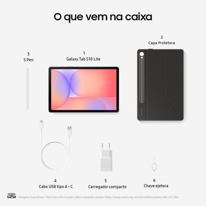 Imagem de Tablet Samsung Galaxy Tab S10 Lite 10.9", 128GB, 6GB RAM, Exynos 1380, Android, com Caneta S Pen Capa Cinza SM-X400