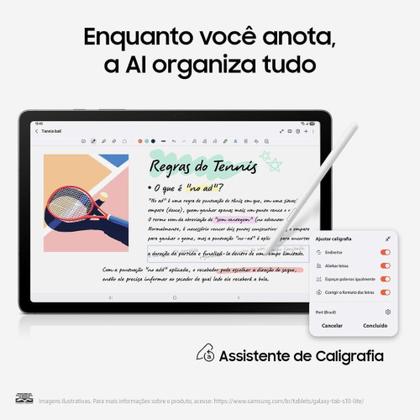 Imagem de Tablet Samsung Galaxy Tab S10 Lite 10.9", 128GB, 6GB RAM, Exynos 1380, Android, com Caneta S Pen Capa Cinza SM-X400