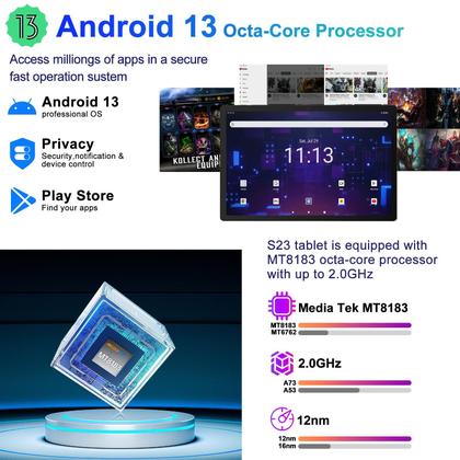 Imagem de Tablet SEBBE 2024 Android 13 - 11 Polegadas, 16GB RAM e 256GB ROM (Expansível até 1TB)