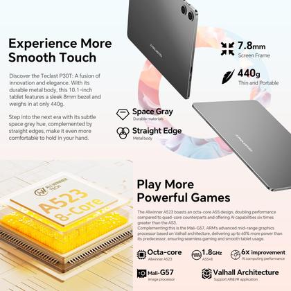 Tablet TECLAST P30T 10 polegadas Android 14 10 GB RAM 128 GB ROM