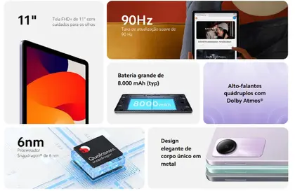 Tablet Xiaomi Redmi Pad SE 128GB 4GB RAM Wi-Fi Tela 11