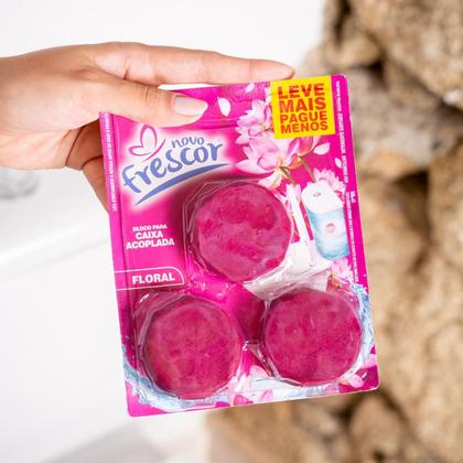 Imagem de Tablete Vaso Sanitário Bloco Caixa Acoplada TRIPLO Cartela 3 Blocos Novo Frescor 45g