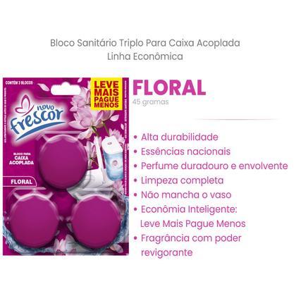 Imagem de Tablete Vaso Sanitário Bloco Caixa Acoplada TRIPLO Cartela 3 Blocos Novo Frescor 45g