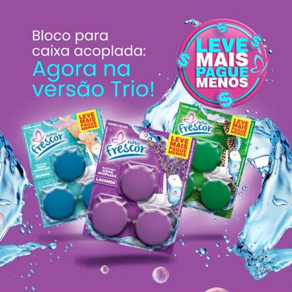 Imagem de Tablete Vaso Sanitário Bloco Caixa Acoplada TRIPLO Cartela 3 Blocos Novo Frescor 45g