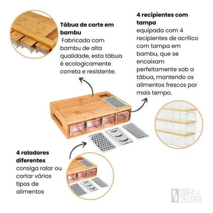 Imagem de Tábua Com Ralador E 4 Recipientes Em Bambu Ecokitchen 40x27cm Mimo Style