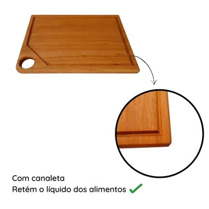 Imagem de Tábua De Carne Corte Legumes Cozinha Madeira Maciça Leve "Furo"