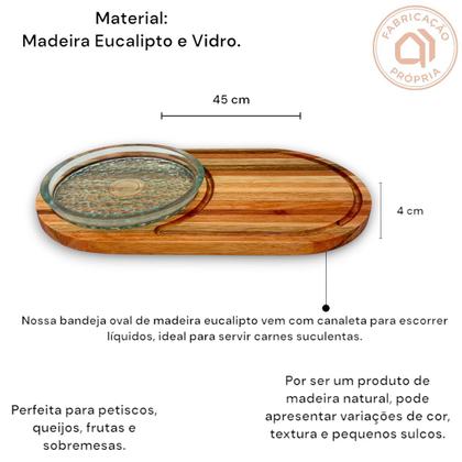 Imagem de Tábua de Churrasco Oval Prato Madeira Rústica 45cm Gamela