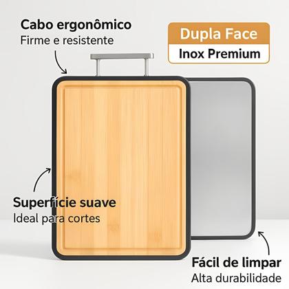 Imagem de Tábua De Cortar para Carne legumes Dupla Face Bambu E Inox