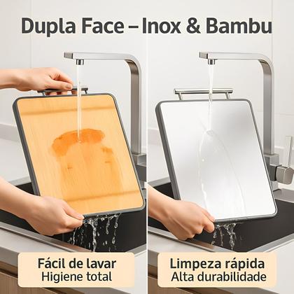 Imagem de Tábua De Cortar para Carne legumes Dupla Face Bambu E Inox