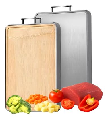 Imagem de Tábua De Cortar para Carne legumes Dupla Face Bambu E Inox