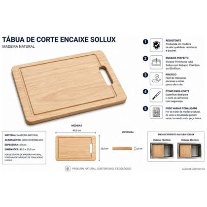 Imagem de Tabua De Corte Para Cuba De Inox Cozinha 75x45 E 83x45
