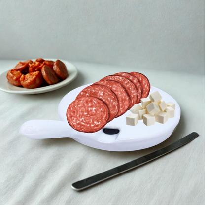 Imagem de Tábua de Frios Redonda em Cerâmica com Cabo 25cm - Sirva com Charme e Sofisticação!