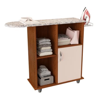 Imagem de Tábua de Passar com 1 porta, nichos e com descanso para ferro em alumínio - Freijó com Baunilha