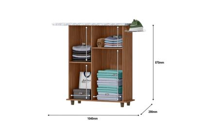 Imagem de Tábua de Passar com 1 porta, nichos e com descanso para ferro em alumínio - Freijó com Baunilha