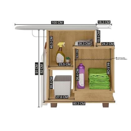 Imagem de Tábua de Passar Havaí com 1 Porta 2 Nichos e Suporte para Ferro e Cabideiro RV Móveis Marrom/Cinamomo/Branco