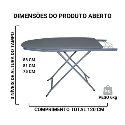Imagem de Tábua de Passar Passadeira Mesa Extra Forte Dobrável com Porta Ferro 3 Níveis de Altura Someway