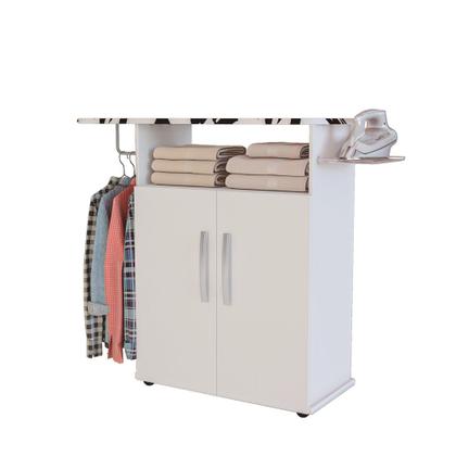 Imagem de Tábua de Passar Roupa com Armário 2 Portas Prateleira Suporte Para Ferro Cabideiro BRANCA