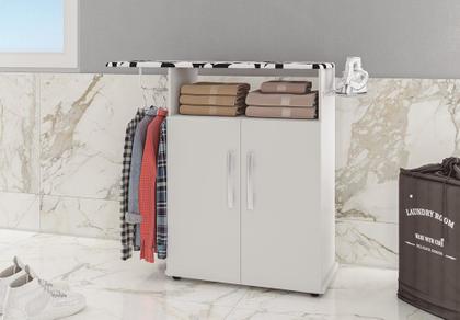 Imagem de Tábua de Passar Roupa com Armário 2 Portas Prateleira Suporte Para Ferro Cabideiro