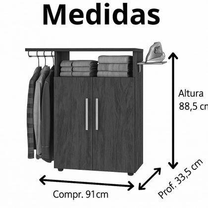 Imagem de Tábua de Passar Roupa com Armário 2 Portas Prateleira Suporte Para Ferro Cabideiro