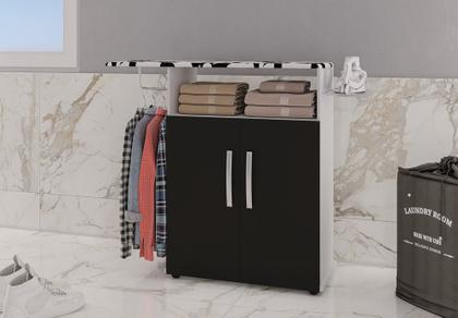 Imagem de Tábua de Passar Roupa com Armário 2 Portas Prateleira Suporte Para Ferro Cabideiro