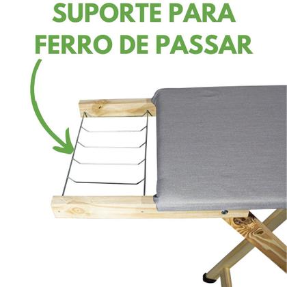 Imagem de Tábua de Passar Roupa Com Tecido Térmico com 2 Regulagens de Altura de Madeira reflorestada
