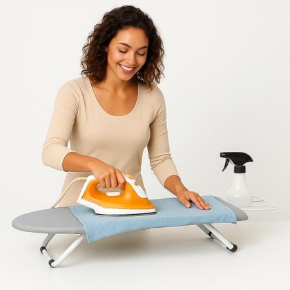 Imagem de Tabua De Passar Roupa Dobrável Portátil Mesa Com Porta Ferro retrátil