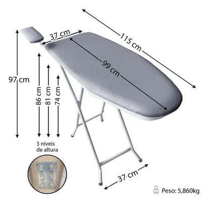 Imagem de Tábua de Passar Roupa Dobrávem Extra Forte com Regulagem de Altura Tecido Térmico e Passa Mangas Utilaço