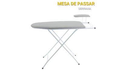 Imagem de Tábua De Passar Roupas Com Passa Mangas Porta Ferro Branca Reforçada Em Aço Tecido Metalizado