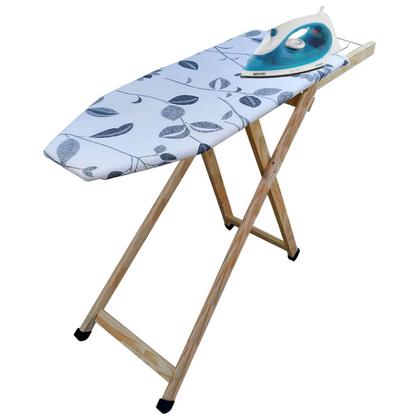 Imagem de Tábua De Passar Roupas Estampas Floridas Com Pés Dobrável De Madeira Suporte De Ferro
