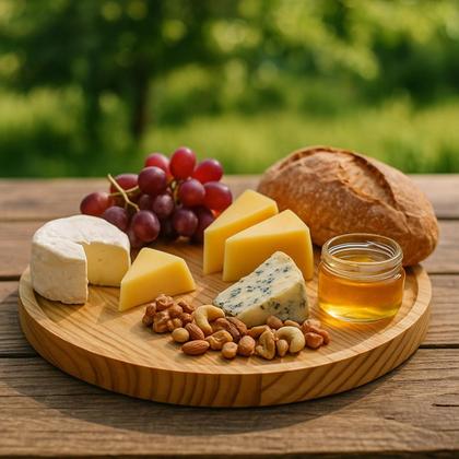 Imagem de Tábua de Queijos e Frios Redonda Madeira Pinus Grande 30cm