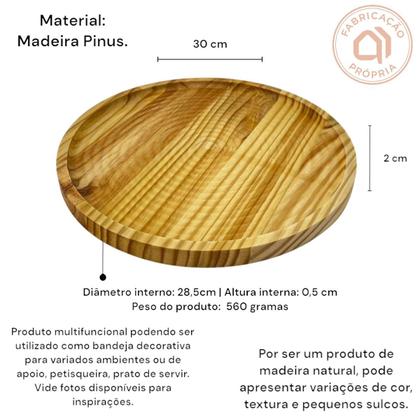 Imagem de Tábua de Queijos e Frios Redonda Madeira Pinus Grande 30cm